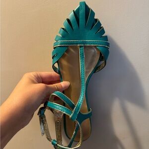 Elegant Teal Strappy Pointed Toe Women's Sandals